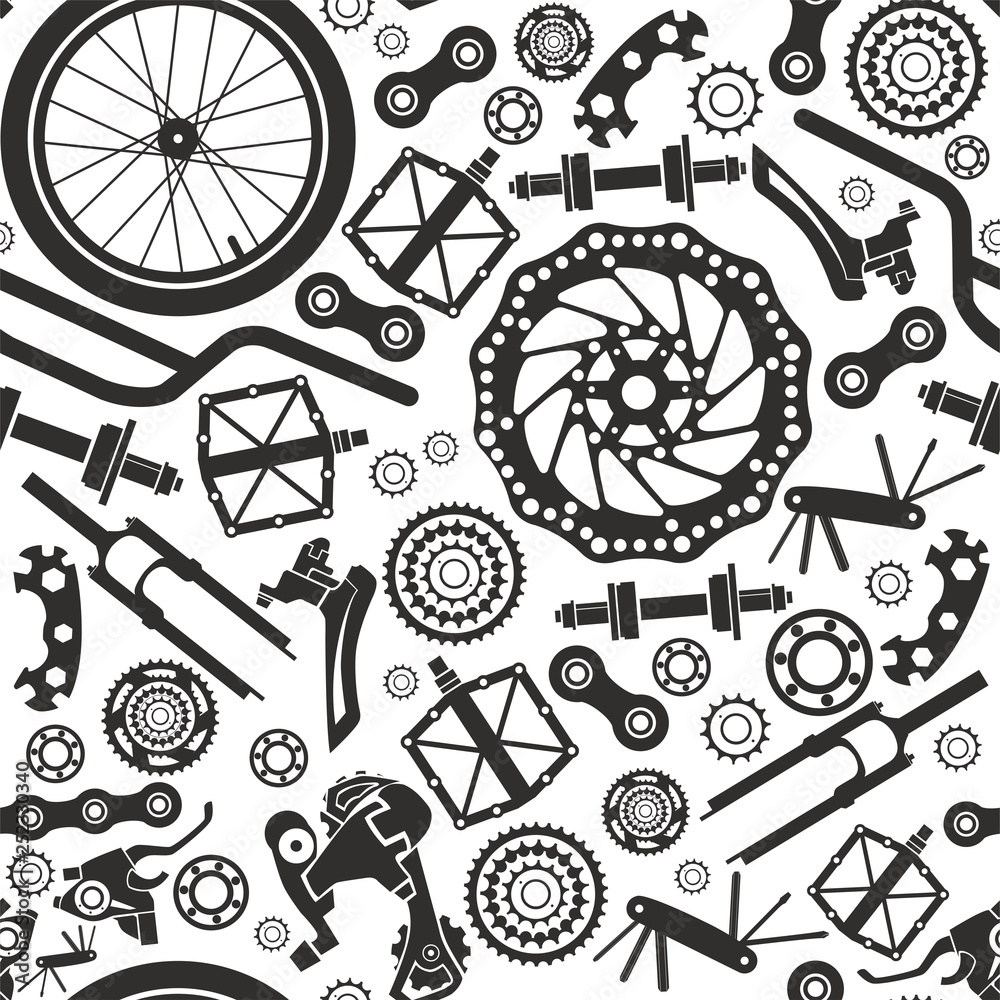 Bicycles. Seamless pattern of bicycle parts. Isolated vector image ...