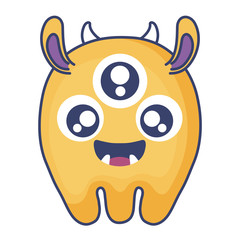 crazy monster with three eyes comic character