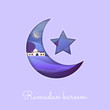 © Vectorism - Ramadan kareem, mosque on desert at night in moon crescent islamic card greeting vector illustration