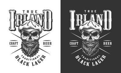 Wall Mural - bearded and mustached irish skull label