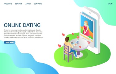 Wall Mural - online dating vector website landing page design template
