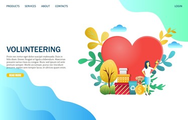 Wall Mural - Volunteering vector website landing page design template