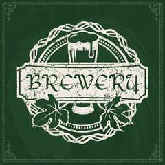 Wall Mural - Beer brewery logo on green chalkboard background