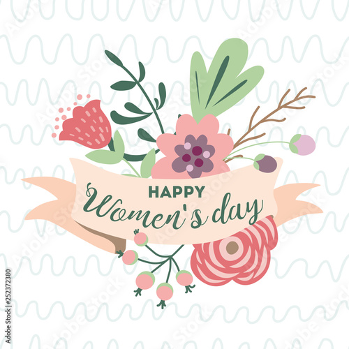 Happy Women S Day Romantic Spring Banner Cute Hand Drawn Flowers