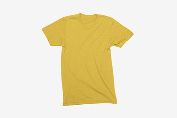 Wall Mural - Blank Yellow T-Shirts Mock-up on soft gray background, front  view. Ready to replace your design.High resolution photo.