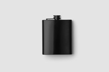 Black Hip Flask Mock-up Isolated On Soft Gray Background.3D Illustration