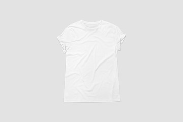 Wall Mural - Front view white t-shirt on soft gray background.T-Shirt mock-up flat lay on soft gray background. Template for your design.3D illustration