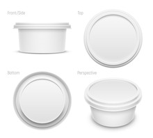 Vector Mockup Illustration Of Round Container Isolated On White Background.