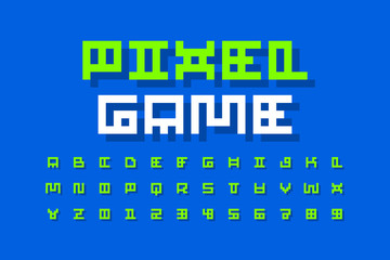 Aufkleber - pixel video game retro style font, 8-bit pixel alphabet letters and numbers
