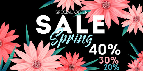 Wall Mural - Spring sale banner, special offer, advertising with pink flowers