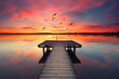 romantischer Steg am See zum Sonnenuntergang