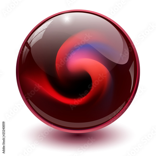 Red glass sphere, 3D marble ball