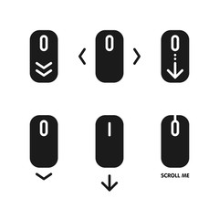 Poster - Scroll down and up icon set. Pointer moves, interface development for users. Vector line art illustration on white background