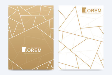 Poster - Modern vector template wedding invitation cards with marble texture background and golden geometric lines in the A4 size