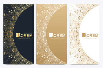 Poster - Modern set of vector flyers. Geometric abstract presentation with golden mandala. Molecule and communication background for medicine, science, technology, chemistry