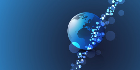 Poster - Dark Abstract Earth Globe Design, Background, Layout with Blue Sparkling Pattern 