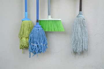 Mop and broom - cleaning icons