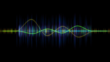 Aufkleber - Audio digital equalizer technology, pulse musical.abstract of sound wave , light frequencies or bright equalizer . Neon colorful digital musical bar for technology concept background