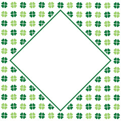 Green seamless pattern with clovers, shamrock leaves for St. Patrick's Day. Holiday symbol with frame, border for text, for greeting cards, banner or invitation