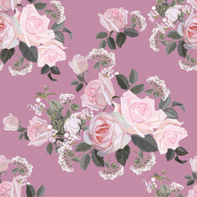 Flower Seamless Pattern With Pink Rose Vector Illustration