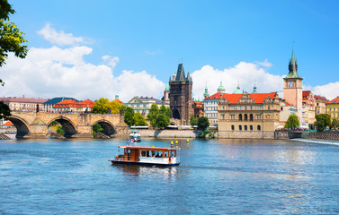 Wall Mural - touristic boat in prague