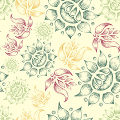  Beautiful pattern with flowers in retro style, for use in textile and printed form. Pattern for wallpaper. Retro floral seamless background