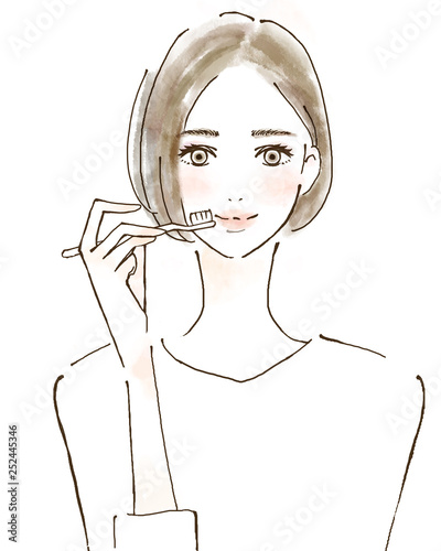 エチケット 歯ブラシを持つ女性 笑顔 人物 手描きイラスト Stock Illustration Adobe Stock