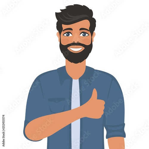 Happy Smiling Man Shows Thumbs Up Gesture Symbol Or Sign Like