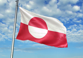 Greenland flag waving sky background 3D illustration