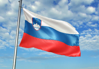 Slovenia flag waving sky background 3D illustration