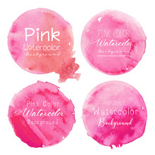 Pink Watercolor Circle Set On White Background. Vector Illustration.