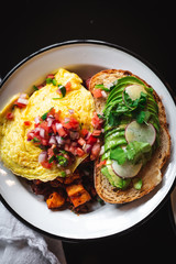 Eggs and Chorizo Hash with Avocado Toast