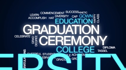 Poster - Graduation ceremony animated word cloud. Kinetic typography.