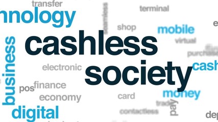 Wall Mural - Cashless society animated word cloud. Kinetic typography.