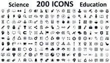 Education, School, Science And Knowledge Icons Set, 200 Illustration In Flat Style – Stock Vector