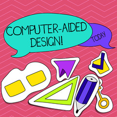 Fototapete - Writing note showing Computer Aided Design. Business photo showcasing CAD industrial designing by using electronic devices