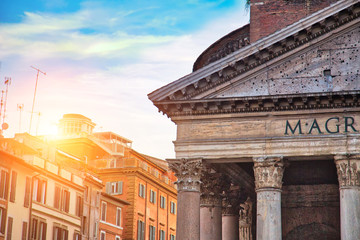 of Roman Pantheon temple in historic city center built during the reign of Augustus