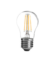 New incandescent light bulb for modern lamps on white background