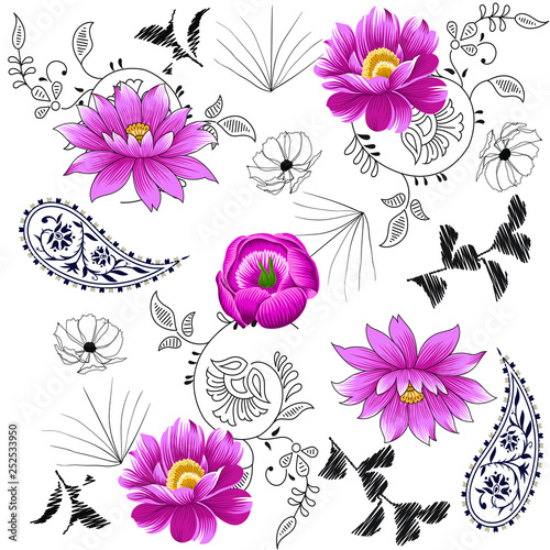 Flower seamless pattern white background