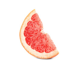 Slice of ripe juicy grapefruit on white background