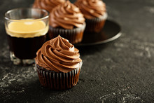 Chocolate Coffee Cupcakes Served With Espresso In A Glass
