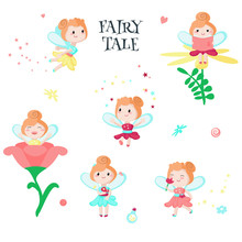 Cute Little Fairy Icon Set Vector Isolated Illustration