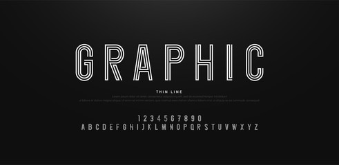 Wall Mural - modern alphabet thin line fonts and numbers. Typography urban font uppercase and number. vector illustrati