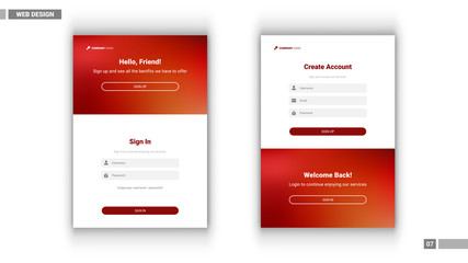 Web design mockup with sign in account layout