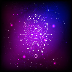 Wall Mural - vector illustration of sacred or mystic symbol on abstract background. geometric sign drawn in lines