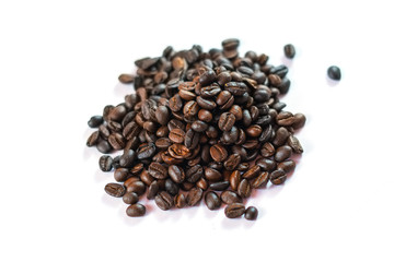 Wall Mural - Coffee beans from top on white background.