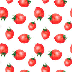 Wall Mural - Watercolor hand drawn tomatoes isolated seamless pattern.