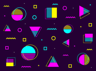 Wall Mural - abstract pattern with multicolor geometric shapes. 80s-90s retro style. vector illustration backgrou