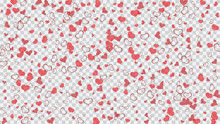 A Sample Of Wallpaper Design, Textiles, Packaging, Printing, Holiday Invitation For Birthday. Red On Transparent Background Vector. Spring Background. Red Hearts Of Confetti Are Flying.