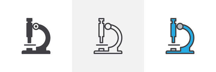 Wall Mural - Lab microscope icon. Line, glyph and filled outline colorful version, Microscope outline and filled vector sign. Symbol, logo illustration. Different style icons set. Pixel perfect vector graphics